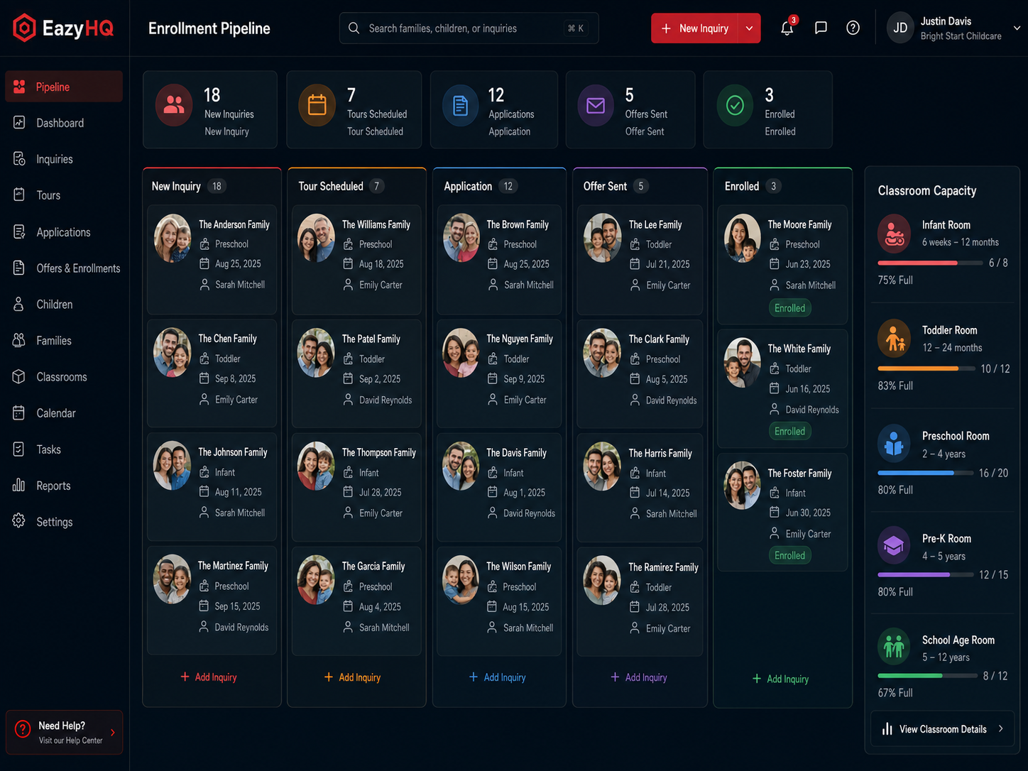 EazyHQ childcare enrollment pipeline