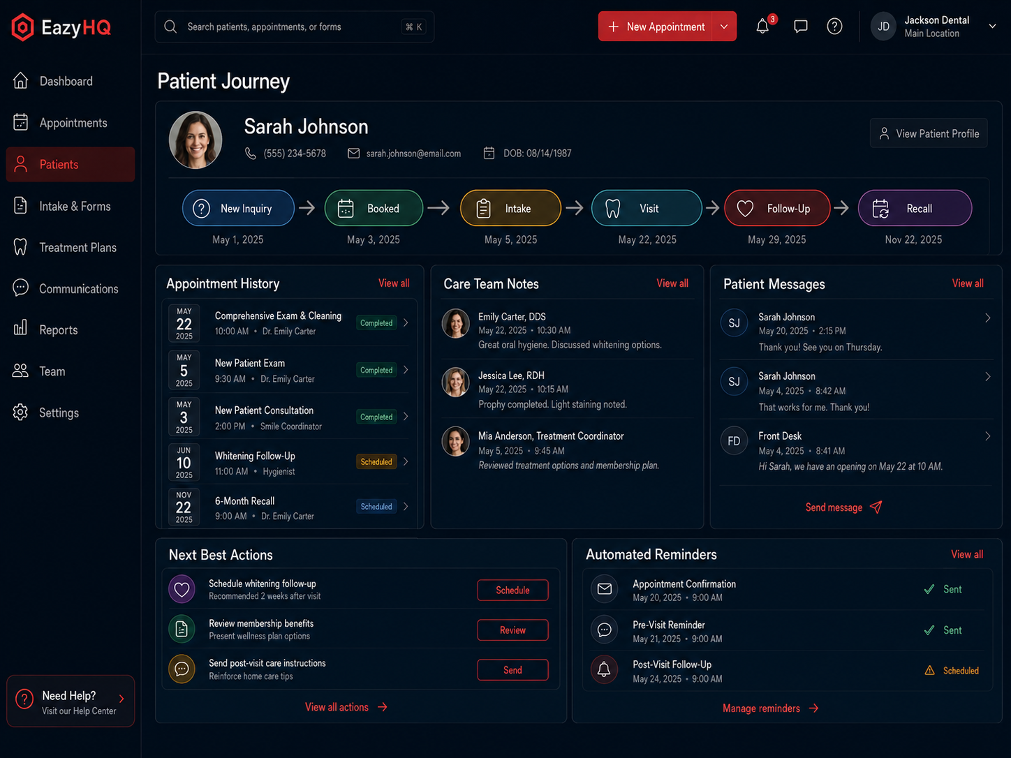 EazyHQ patient engagement journey workspace